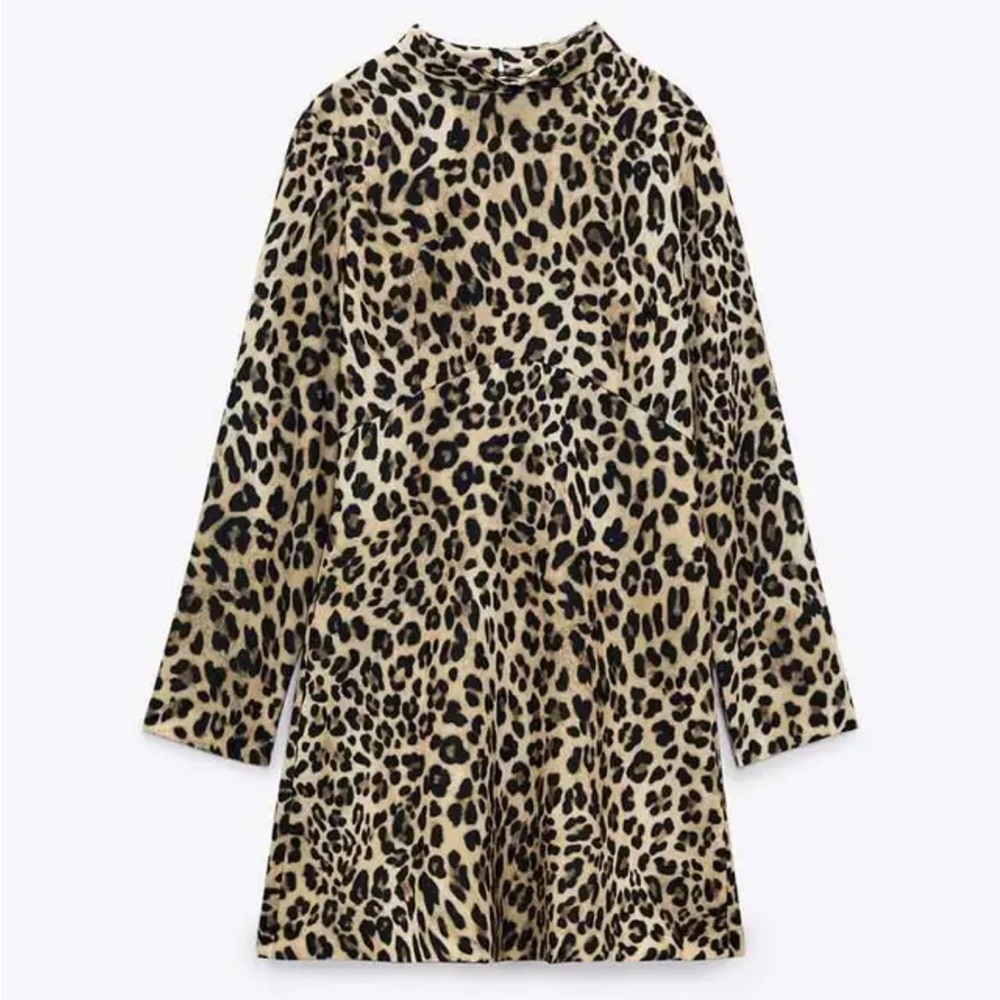 NWT- Leopard/Cheetah Print Zara Mock Neck mini dress- L